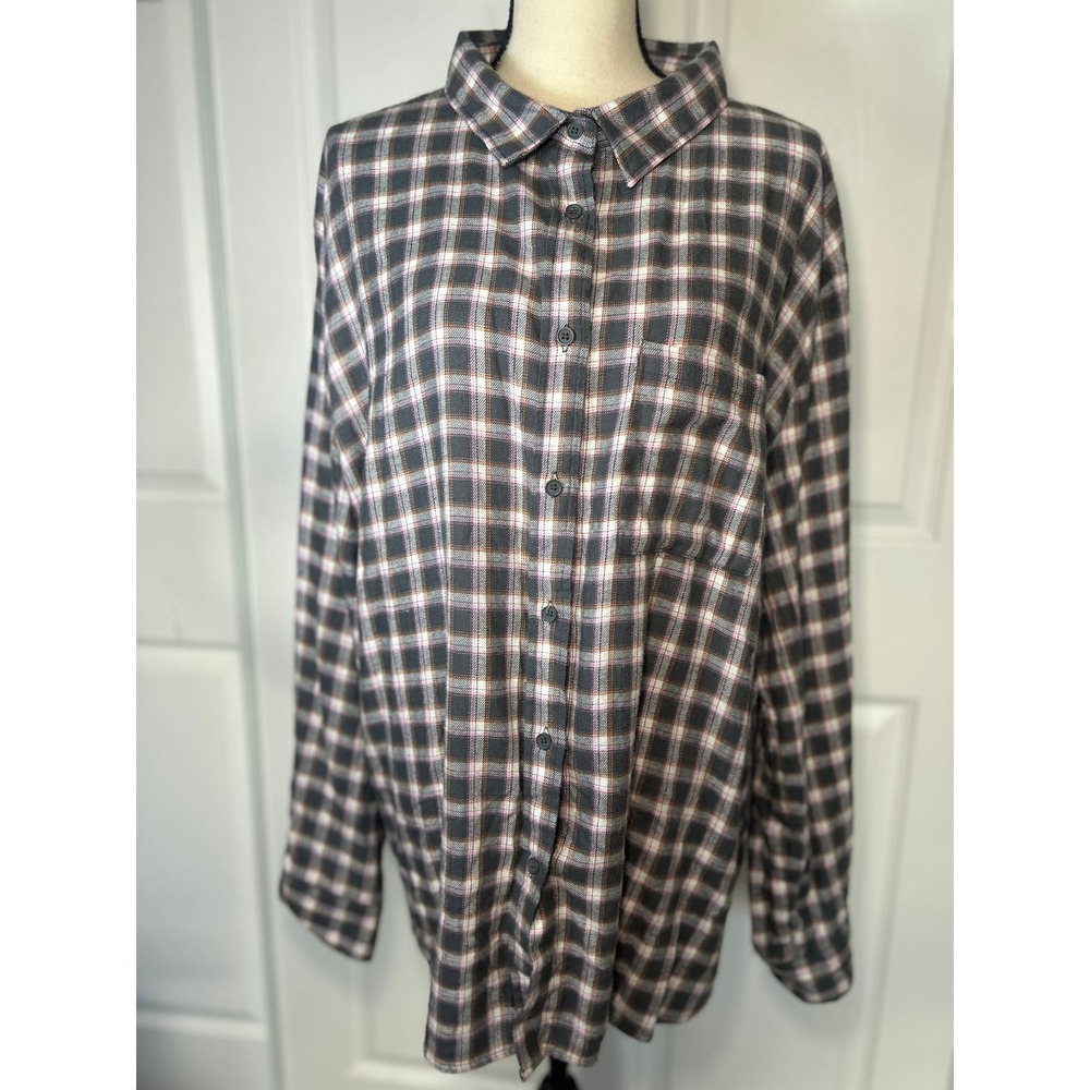 NWT COTTON ON Boyfriend Plaid Shirt Addison Check Pink Grey Size Medium